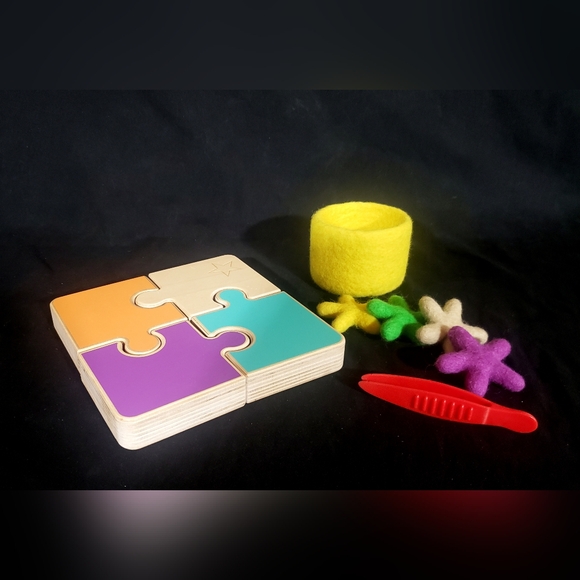 Lovevery Chunky Wooden Puzzle & Felt Star - Tweezers Set - Picture 1 of 4